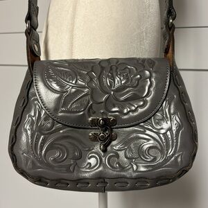 Patricia Nash Rose Tooled Collection Micaela Safflower Blue Leather Purse